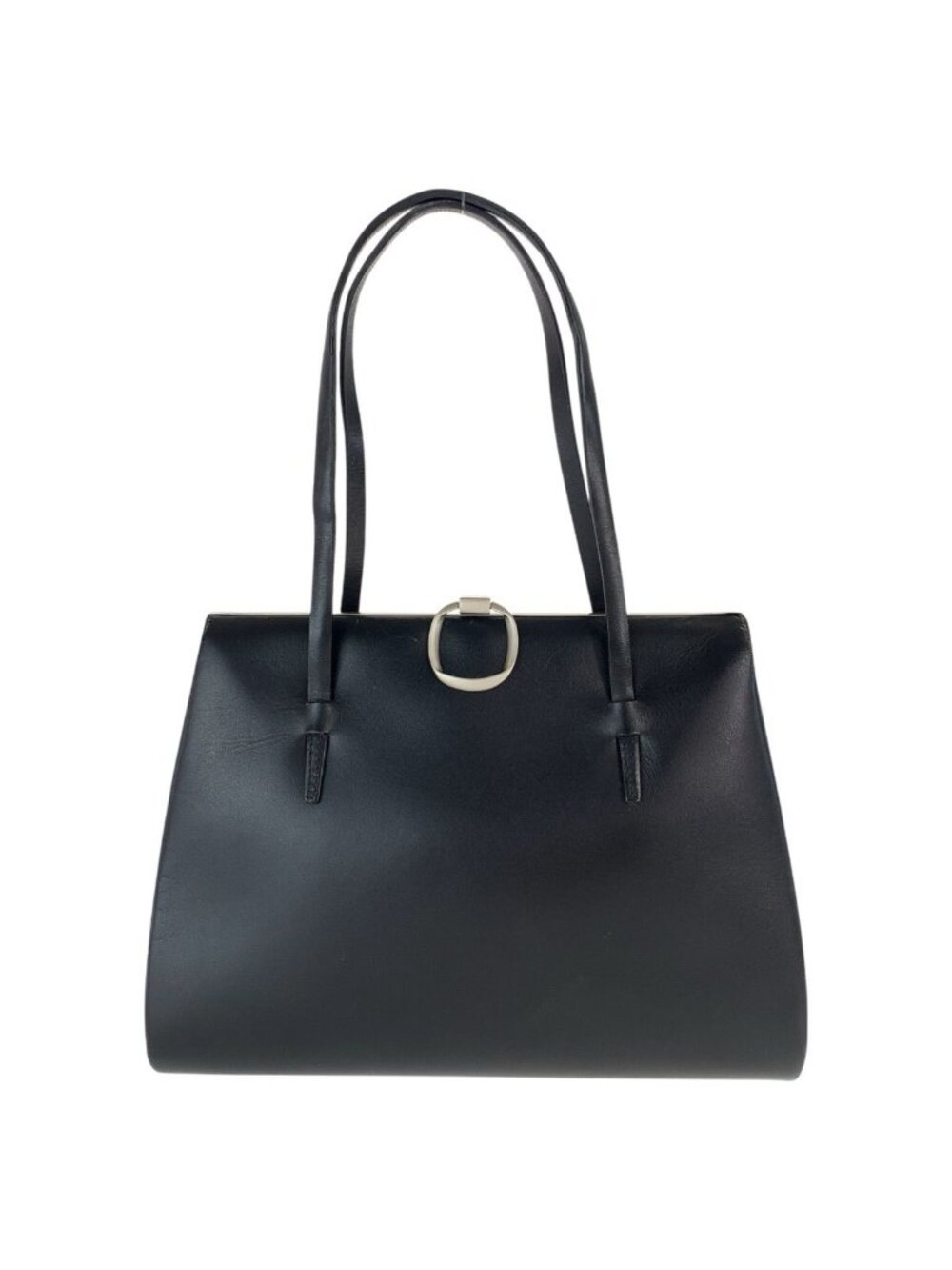 Loewe Vintage Kiss Lock Black Silver Leather Tote Shoulder Bag